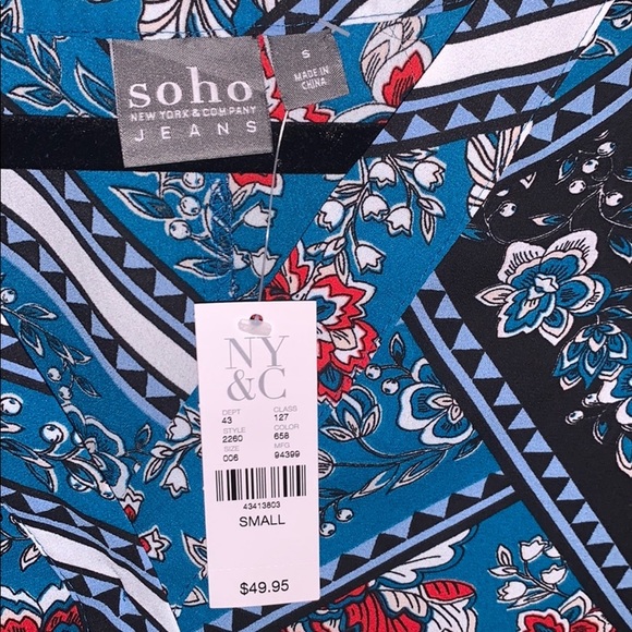 🎋NWT! NY&Co Mixed Print Faux Wrap Blouse - Picture 2 of 11